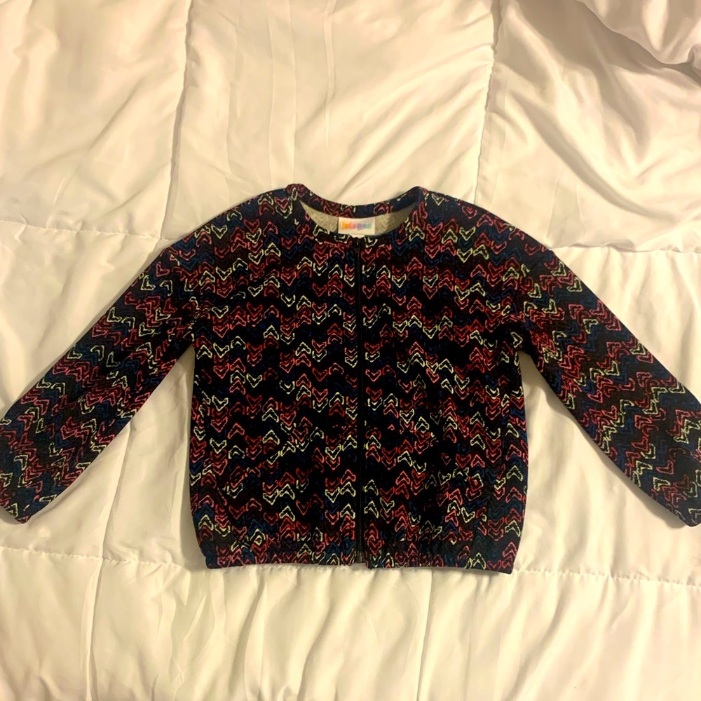 NWOT Girls LuLaRoe Zip Up Jacket Pockets Black Pink Red Blue Hearts S 6